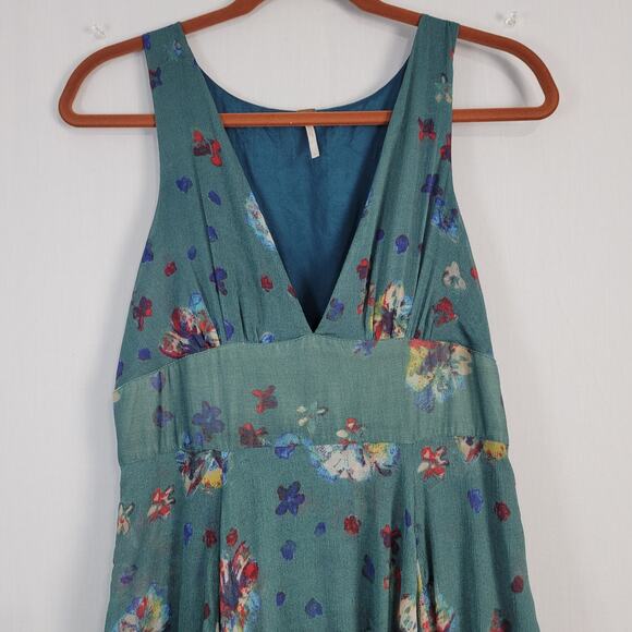 Free People Catching Glances Dress sz 6 Jade floral tiered ruffle forest fairy - Picture 3 of 8
